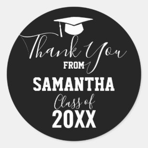 Thank You Graduation Party Favour black Classic Round Sticker