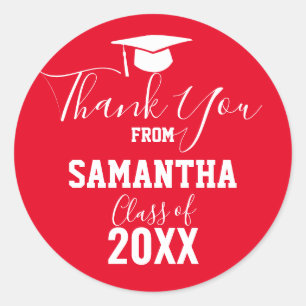 Thank You Graduation Party Favour Red Classic Round Sticker