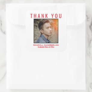 Thank You Graduation Red Black Custom Photo Square Sticker
