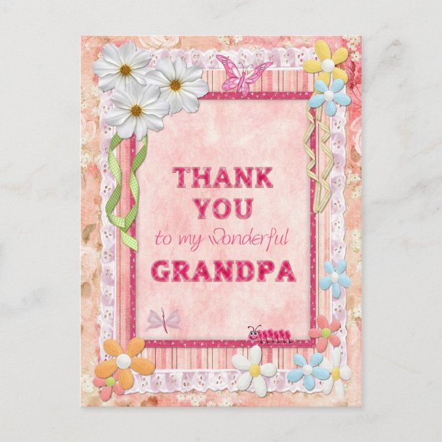 Thank you Grandpa, flowers + butterflies card (Front)