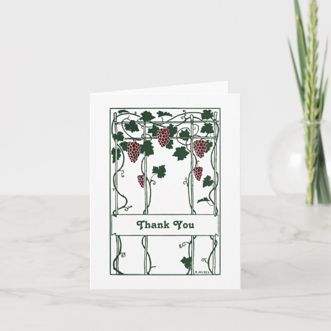 Thank You-Grape Vines-Art Deco-Elegant Thank You Card (Front)
