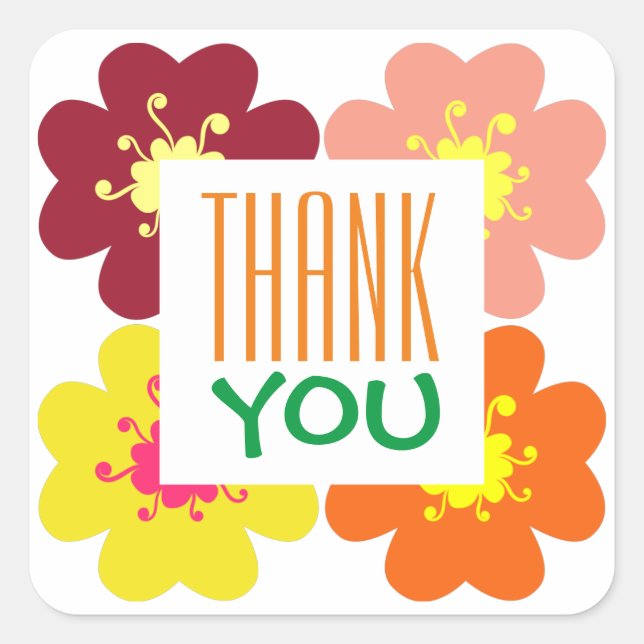 Thank You Graphic Flower Birthday Square Sticker (Front)