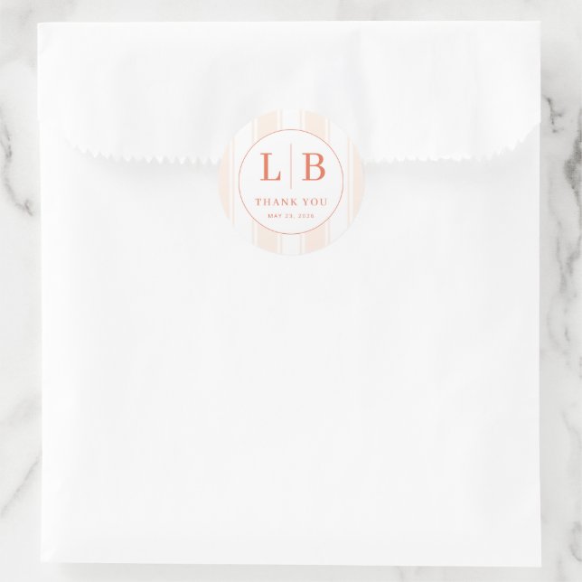 THANK YOU Grateful Coral Serif Circle Classic Round Sticker (Bag)