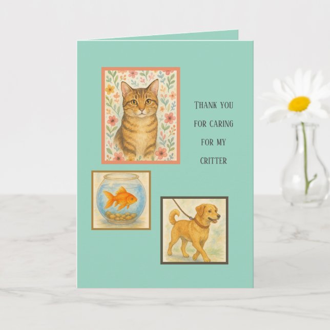 Thank you Gratitude Playful Petsitter Appreciation Card (Small Plant)