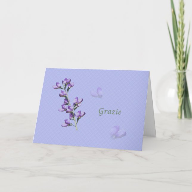 Thank You, Grazie, Italian, Purple Sweet Peas Thank You Card (Front)