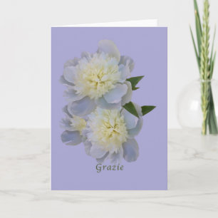 Thank You, Grazie, Italian, White Peonies Card
