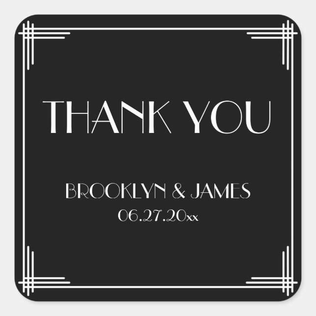 Thank You Great Gatsby Art Deco Wedding Stickers (Front)