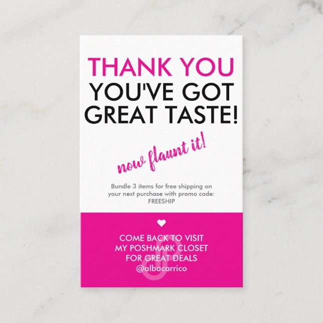 Thank You Great Taste Poshmark Logo Business Card (Front)