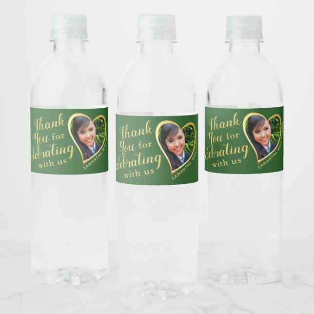 Thank You Green and Gold 2025 Graduation Water Bottle Label (Bottles)