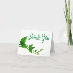 Thank You Green And White Leaf Nature Note Card