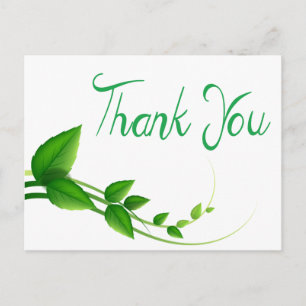 Thank You Green And White Leaf Nature Postcard