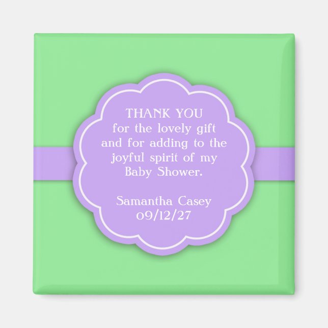 Thank You Green Baby Shower Favour Magnet (Front)