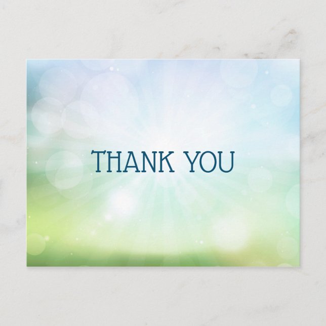 Thank you green blue bokeh postcard (Front)