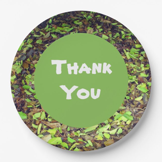 Thank You Green Brown Autumn Leaves Appreciation Paper Plate (Front)