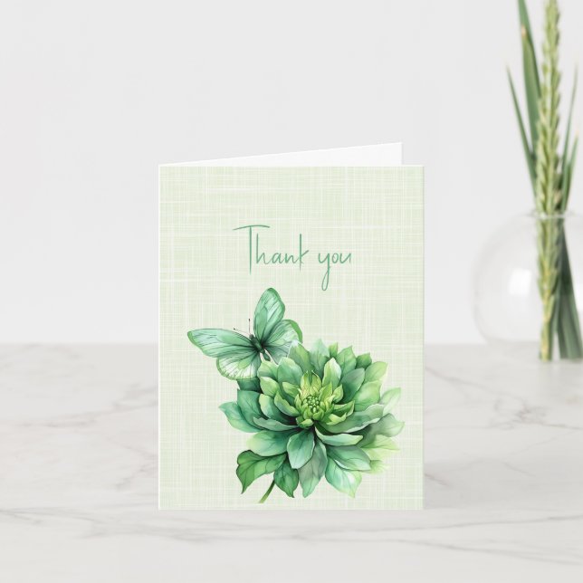Thank you Green Butterfly and Flowers Card (Front)