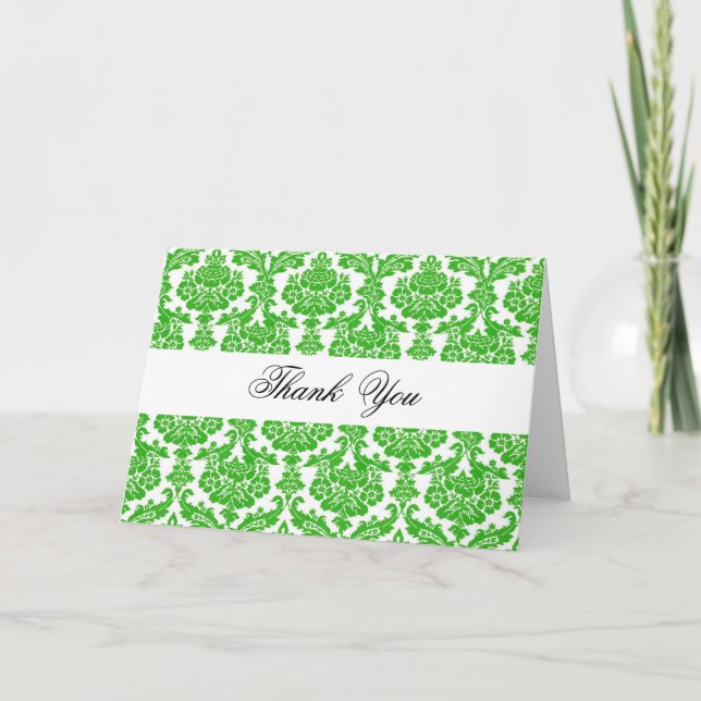 Thank you,green damask thank you card (Front)