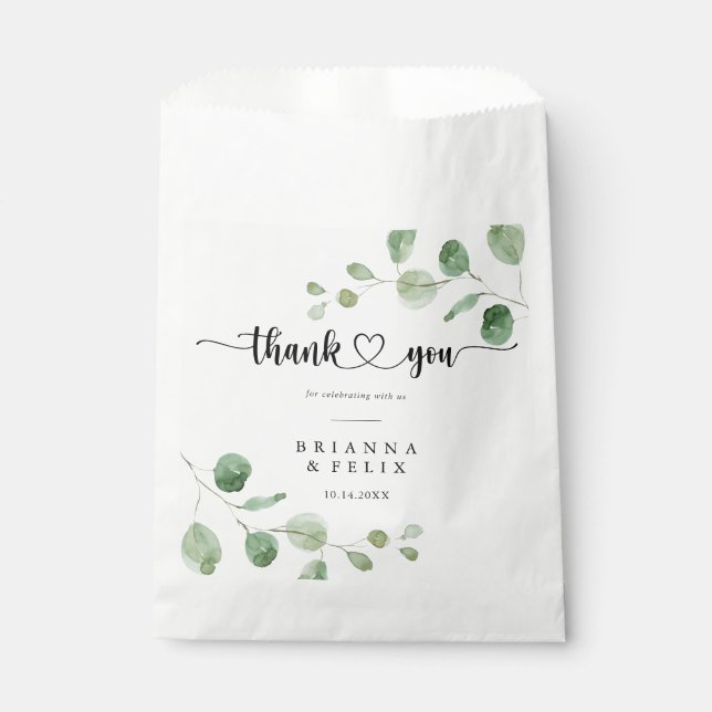  Thank You Green Delight Eucalyptus Wedding Favour Bags (Front)