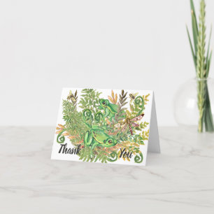 Thank You Green Frog Fern Nature Garden Watercolor Card
