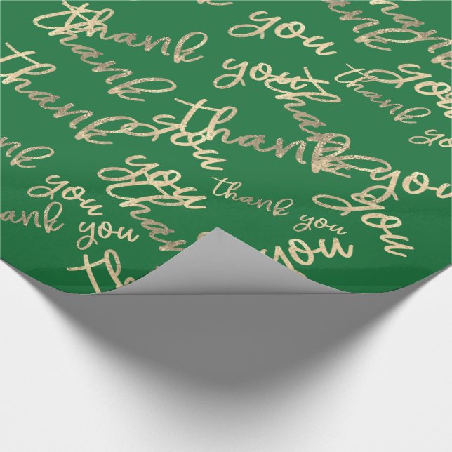 Thank You Green Gold Wedding Birthday Favour Shop  Wrapping Paper (Corner)