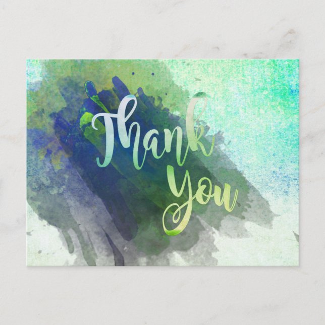 Thank You  Green Lime Watercolor Glitter Postcard (Front)