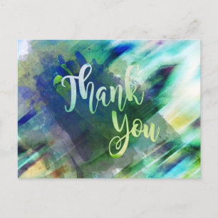 Thank You Green Lime Watercolor Glitter Postcard