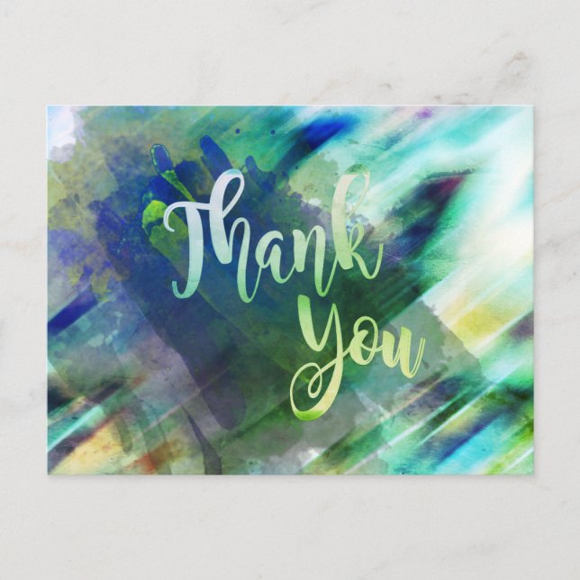 Thank You  Green Lime Watercolor Glitter Postcard (Front)
