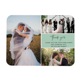 Thank You Green Three Photo Collage Wedding Magnet