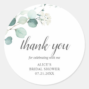 Thank You Greenery Leaves Bridal Shower Classic Round Sticker