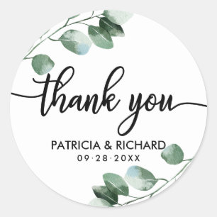 Thank You Greenery Wedding Classic Round Sticker