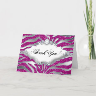 Thank You Greeting Card Zebra Sparkle Hot Pink S