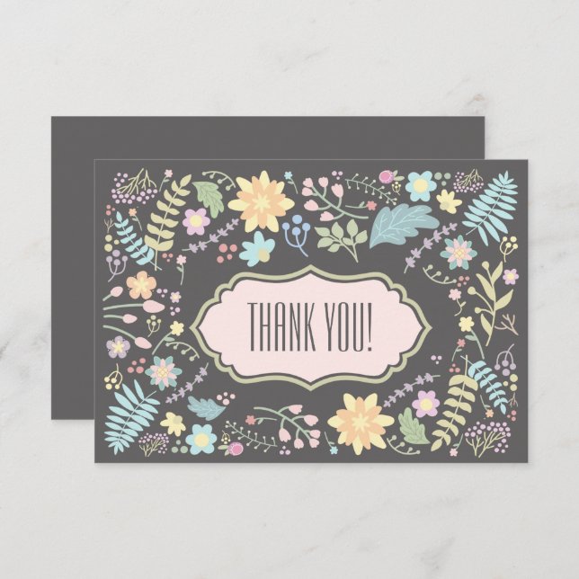 Thank You Grey Blush Pink Floral Wedding Card (Front/Back)