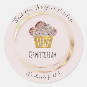 Thank You  Grey Gold Sweet Muffin Food Online Shop Classic Round Sticker