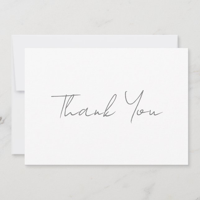 Thank You Grey Handwritten Classical Chic White Card (Front)
