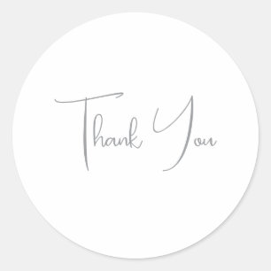 Thank You Grey Handwritten Classical Chic White Classic Round Sticker