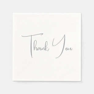 Thank You Grey Handwritten Classical Chic White Napkin