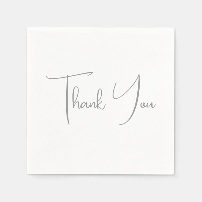 Thank You Grey Handwritten Classical Chic White Napkin (Front)