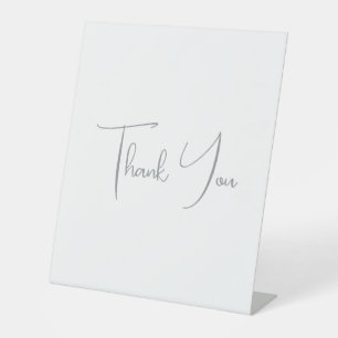 Thank You Grey Handwritten Classical Chic White Pedestal Sign