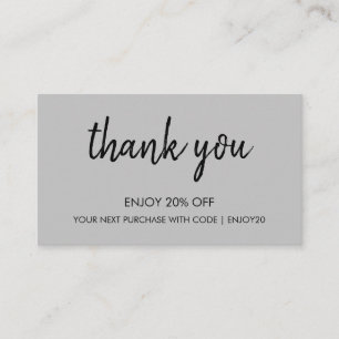 Thank You Grey Modern Minimalist Handwritten Discount Card