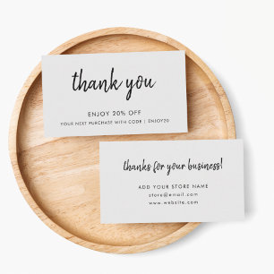 Thank You Grey Modern Minimalist Handwritten Discount Card