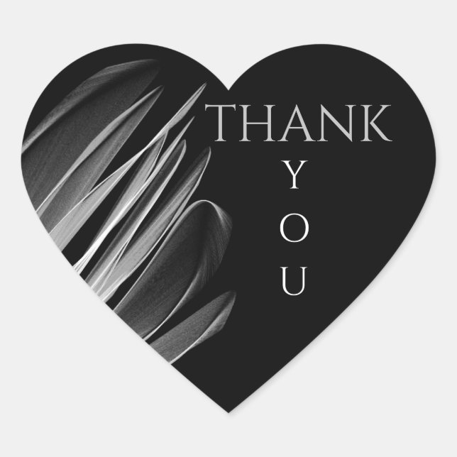"Thank You" Grey Petal Design Heart Sticker (Front)