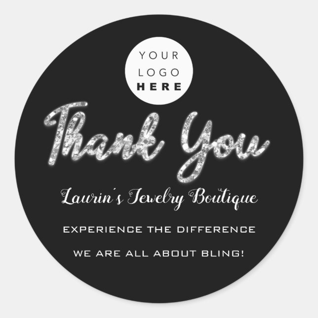 Thank You Grey Script Name Online Shop Web Logo   Classic Round Sticker (Front)