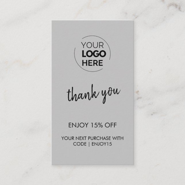 Thank You Grey Stylish Modern Logo Business Discount Card (Front)