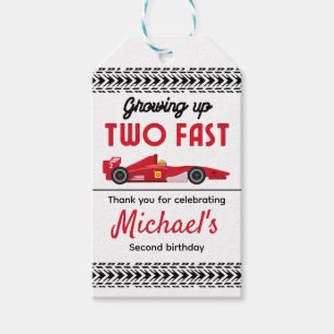 Thank You Growing Up Two Fast Red Race Car Boy 2nd Gift Tags
