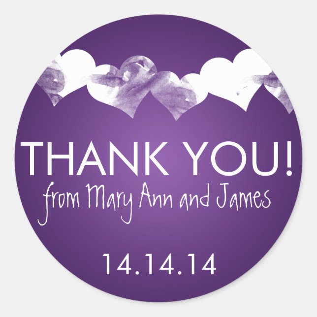 Thank you Grunge Hearts Purple Classic Round Sticker (Front)