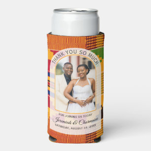 THANK YOU GUESTS African Ghanaian Kente WEDDING Seltzer Can Cooler