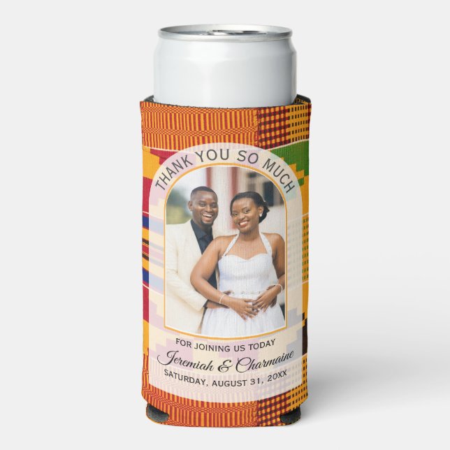 THANK YOU GUESTS African Ghanaian Kente WEDDING  Seltzer Can Cooler (Seltzer Front)