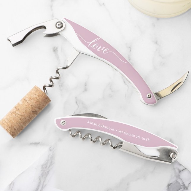 Thank you guests pink Wedding favour personalised Corkscrew (Personalized blush pink wedding cork screw guest favor gifts.)