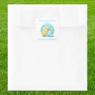 Thank You  Half Birthday Baby Duck with Cake Party Square Sticker