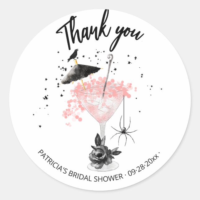 Thank You Halloween Cocktail Bridal Shower Classic Classic Round Sticker (Front)