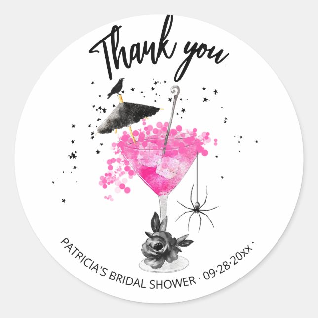 Thank You Halloween Cocktail Bridal Shower Classic Round Sticker (Front)